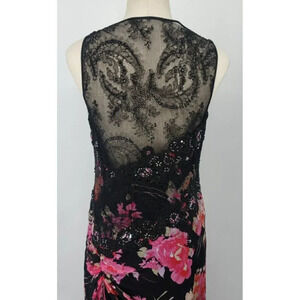 Ricki Freeman Teri Jon Silk Floral Sequin Beaded Halter Maxi Dress Sz 12